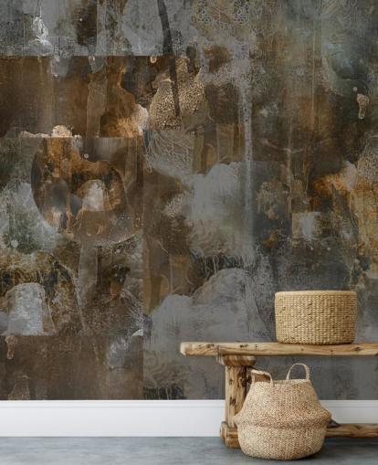 grijze en bruine op maat gemaakte humeurige muurschildering genaamd Rustic Abstract Serenity van Giulio Iurissevich grijze en bruine op maat gemaakte humeurige muurschildering genaamd Rustic Abstract Serenity van Giulio Iurissevich