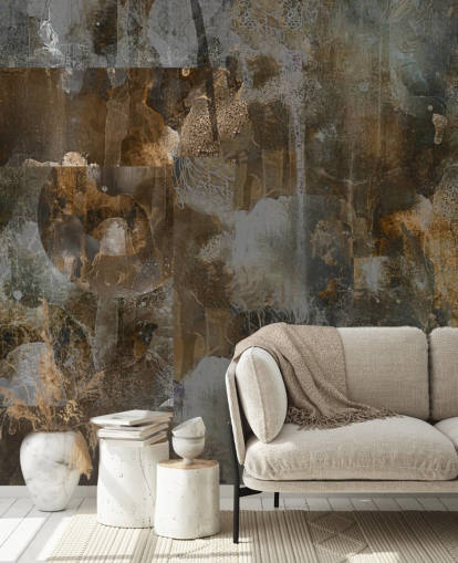 gray and brown custom moody mural called Rustic Abstract Serenity by Giulio Iurissevich