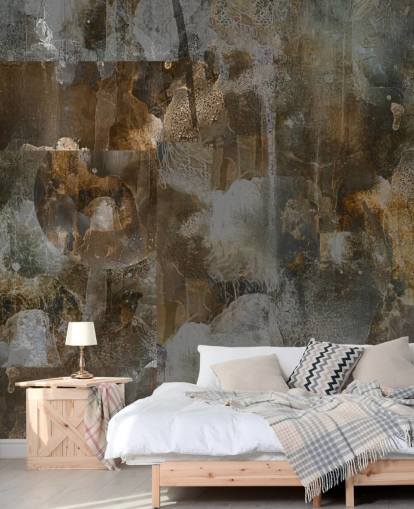 graues und braunes individuelles stimmungsvolles Wandbild namens Rustic Abstract Serenity von Giulio Iurissevich