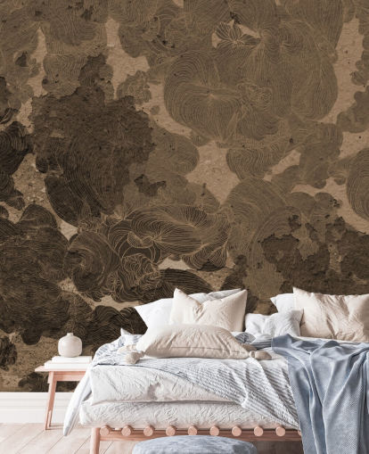 brown abstract mural called Rustic Botanical Dream by Giulio Iurissevich for bedrooms and dining rooms