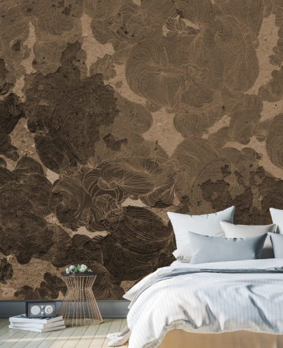 brown abstract mural called Rustic Botanical Dream by Giulio Iurissevich for bedrooms and dining rooms