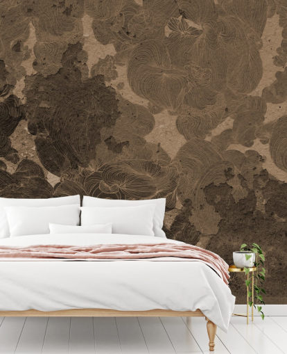 bruine abstracte muurschildering genaamd Rustic Botanical Dream van Giulio Iurissevich voor slaapkamers en eetkamers bruine abstracte muurschildering genaamd Rustic Botanical Dream van Giulio Iurissevich voor slaapkamers en eetkamers