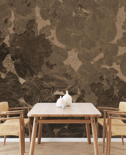 peinture murale abstraite brune appelée Rustic Botanical Dream de Giulio Iurissevich pour les chambres et les salles à manger