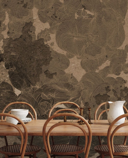 peinture murale abstraite brune appelée Rustic Botanical Dream de Giulio Iurissevich pour les chambres et les salles à manger
