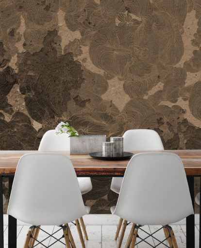 peinture murale abstraite brune appelée Rustic Botanical Dream de Giulio Iurissevich pour les chambres et les salles à manger