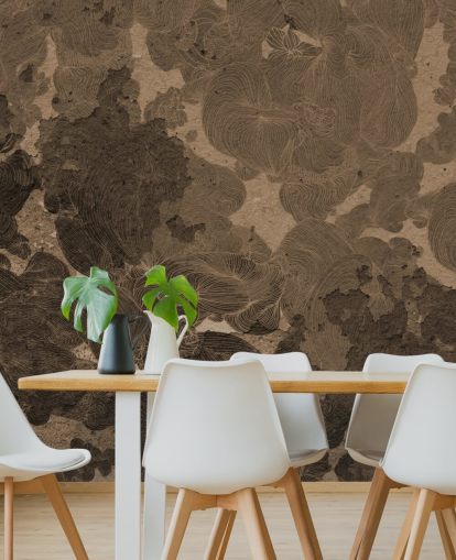brown abstract mural called Rustic Botanical Dream by Giulio Iurissevich for bedrooms and dining rooms