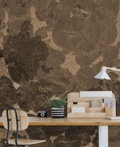 mural abstrato marrom chamado Rustic Botanical Dream de Giulio Iurissevich para quartos e salas de jantar