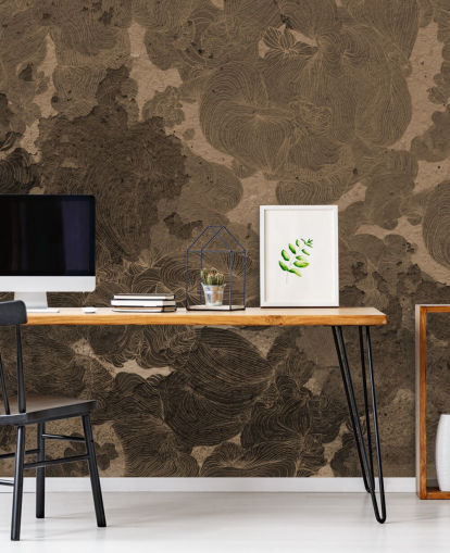 brown abstract mural called Rustic Botanical Dream by Giulio Iurissevich for bedrooms and dining rooms