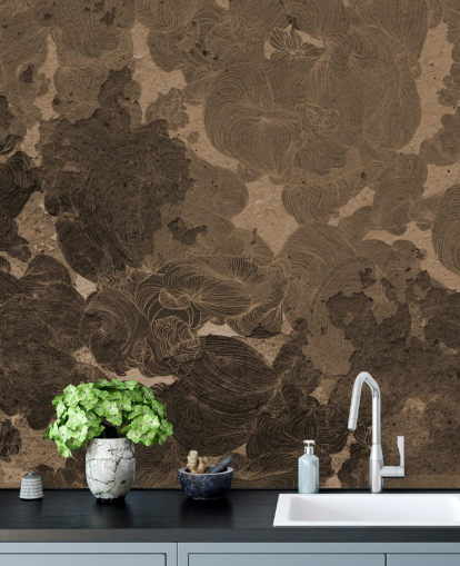 brown abstract mural called Rustic Botanical Dream by Giulio Iurissevich for bedrooms and dining rooms