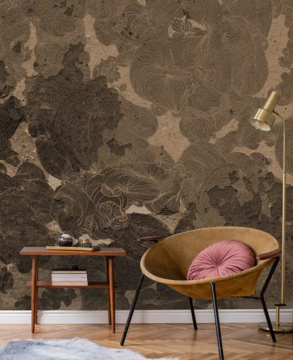 brown abstract mural called Rustic Botanical Dream by Giulio Iurissevich for bedrooms and dining rooms