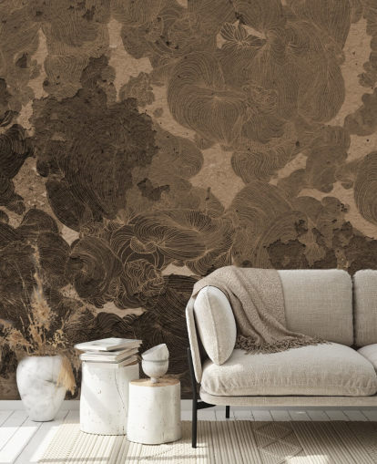 brunt abstrakt veggmaleri kalt Rustic Botanical Dream av Giulio Iurissevich for soverom og spisestuer