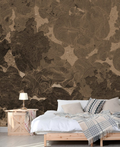 mural abstracto marrón llamado Rustic Botanical Dream de Giulio Iurissevich para dormitorios y comedores