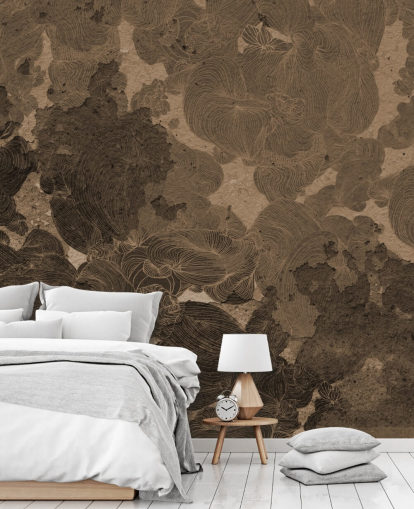 peinture murale abstraite brune appelée Rustic Botanical Dream de Giulio Iurissevich pour les chambres et les salles à manger