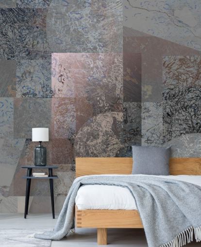 mural abstracto gris, azul y rosa llamado Rustic Elegance Blend de Giulio Iurissevich