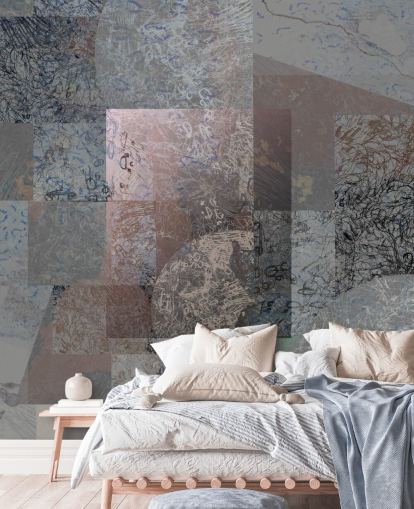 murale astratto grigio, blu e rosa chiamato Rustic Elegance Blend di Giulio Iurissevich