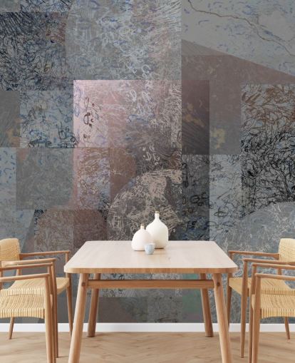 mural abstrato cinza, azul e rosa chamado Rustic Elegance Blend de Giulio Iurissevich