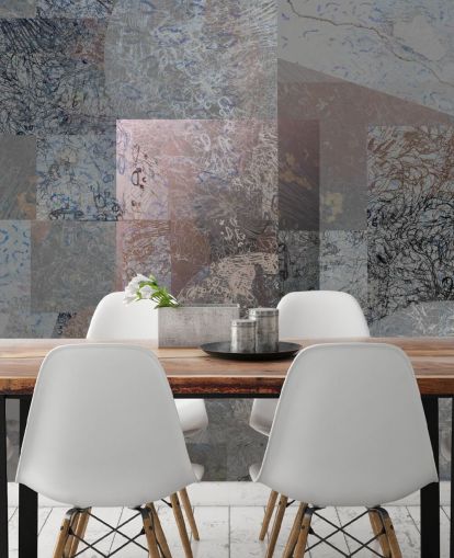 gray, blue and pink abstract mural called Rustic Elegance Blend by Giulio Iurissevich