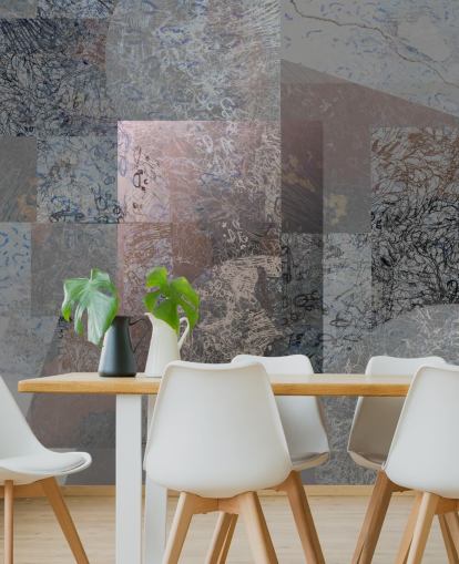 gray, blue and pink abstract mural called Rustic Elegance Blend by Giulio Iurissevich