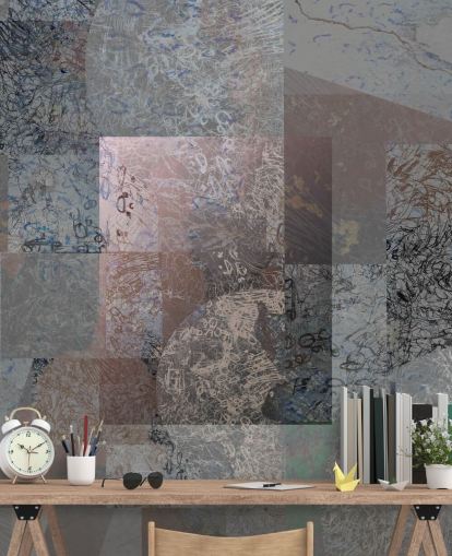 gray, blue and pink abstract mural called Rustic Elegance Blend by Giulio Iurissevich