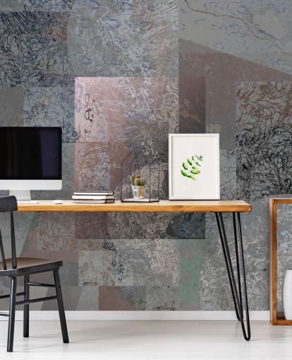 gray, blue and pink abstract mural called Rustic Elegance Blend by Giulio Iurissevich