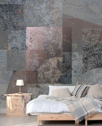 grey, blue and pink abstract mural called Rustic Elegance Blend by Giulio Iurissevich