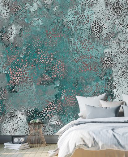 blaues abstraktes Wandbild namens Snake Aqua Elegance von Giulio Iurissevich für Badezimmer und Küchen blaues abstraktes Wandbild namens Snake Aqua Elegance von Giulio Iurissevich für Badezimmer und Küchen