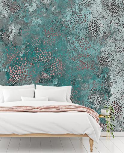 murale astratto blu chiamato Snake Aqua Elegance di Giulio Iurissevich per bagni e cucine