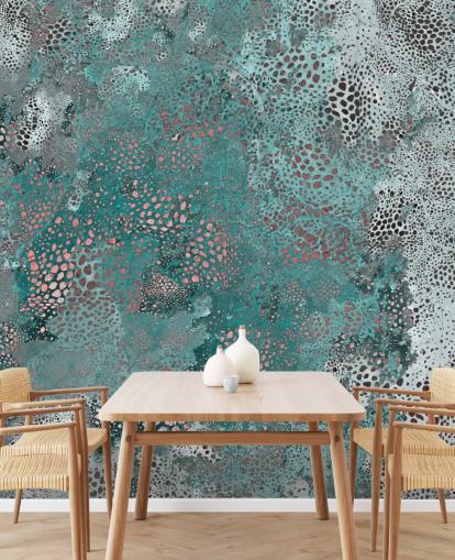 blauwe abstracte muurschildering genaamd Snake Aqua Elegance van Giulio Iurissevich voor badkamers en keukens