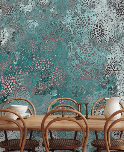 blauwe abstracte muurschildering genaamd Snake Aqua Elegance van Giulio Iurissevich voor badkamers en keukens blauwe abstracte muurschildering genaamd Snake Aqua Elegance van Giulio Iurissevich voor badkamers en keukens