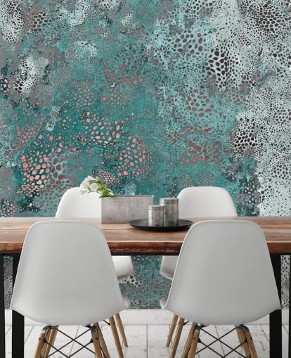 peinture murale abstraite bleue appelée Snake Aqua Elegance de Giulio Iurissevich pour les salles de bain et les cuisines