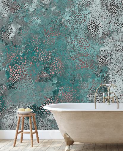 blaues abstraktes Wandbild namens Snake Aqua Elegance von Giulio Iurissevich für Badezimmer und Küchen