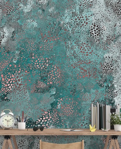 blue abstract mural called Snake Aqua Elegance by Giulio Iurissevich for bathrooms and kitchens
