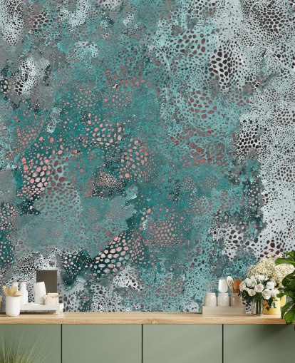 blue abstract mural called Snake Aqua Elegance by Giulio Iurissevich for bathrooms and kitchens