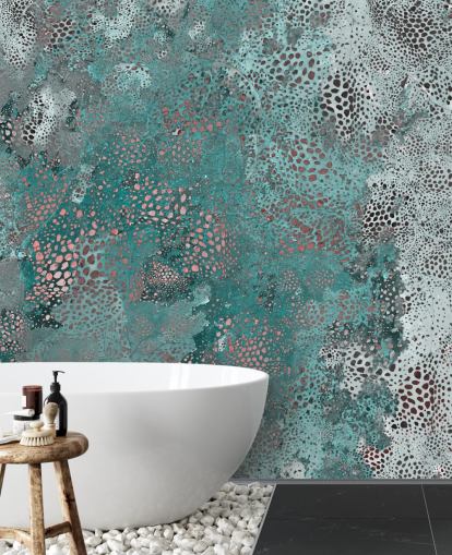 blaues abstraktes Wandbild namens Snake Aqua Elegance von Giulio Iurissevich für Badezimmer und Küchen