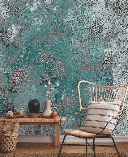 blue abstract mural called Snake Aqua Elegance by Giulio Iurissevich for bathrooms and kitchens