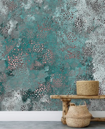 blue abstract mural called Snake Aqua Elegance by Giulio Iurissevich for bathrooms and kitchens