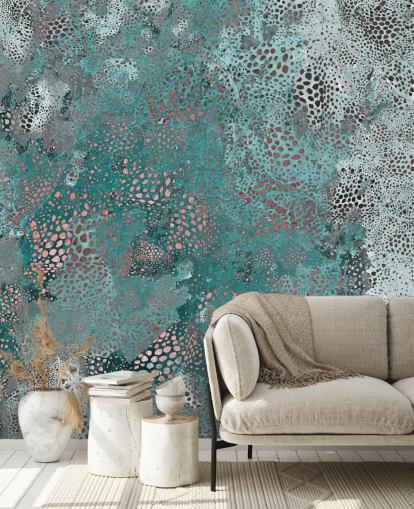 mural abstrato azul chamado Snake Aqua Elegance de Giulio Iurissevich para banheiros e cozinhas