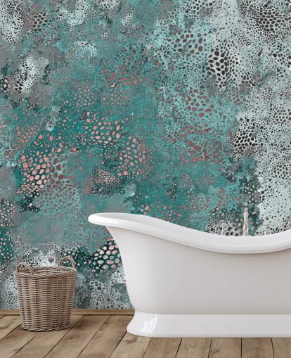 blue abstract mural called Snake Aqua Elegance by Giulio Iurissevich for bathrooms and kitchens