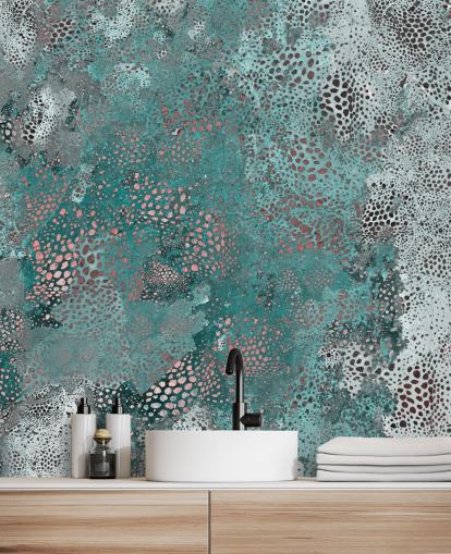 blue abstract mural called Snake Aqua Elegance by Giulio Iurissevich for bathrooms and kitchens