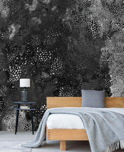 zwart-grijze abstracte muurschildering genaamd Snake Granite Dreamscape van Giulio Iurissevich voor badkamers en keukens