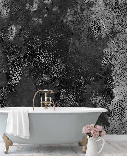 schwarz-graues abstraktes Wandbild namens Snake Granite Dreamscape von Giulio Iurissevich für Badezimmer und Küchen