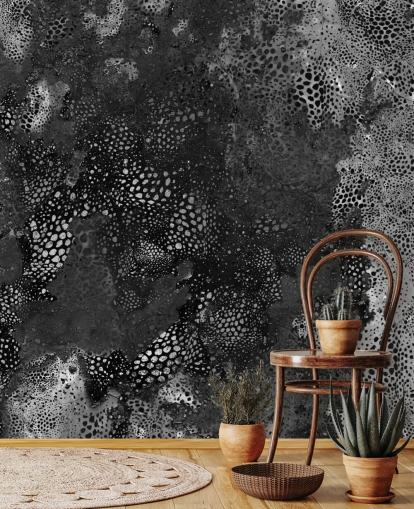 schwarz-graues abstraktes Wandbild namens Snake Granite Dreamscape von Giulio Iurissevich für Badezimmer und Küchen