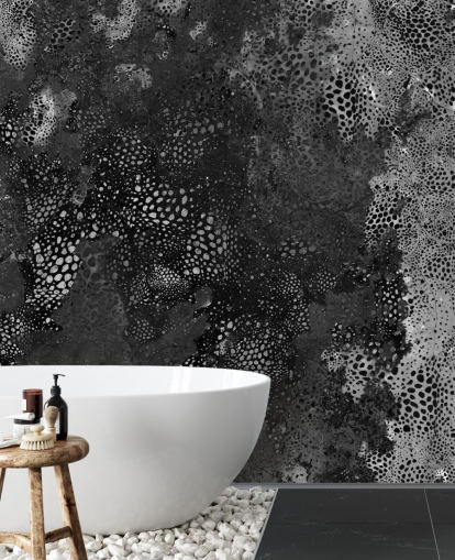 black and gray abstract mural called Snake Granite Dreamscape by Giulio Iurissevich for bathrooms and kitchens