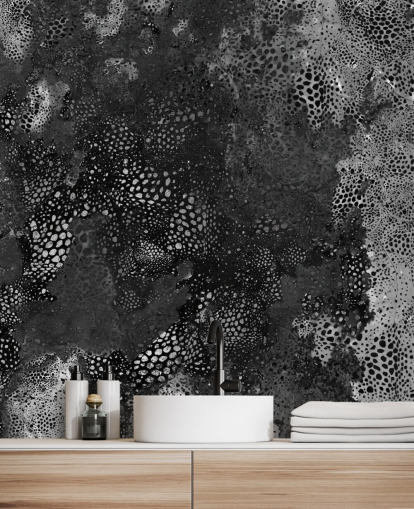 black and grey abstract mural called Snake Granite Dreamscape by Giulio Iurissevich for bathrooms and kitchens