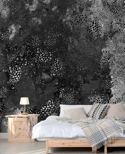 zwart-grijze abstracte muurschildering genaamd Snake Granite Dreamscape van Giulio Iurissevich voor badkamers en keukens zwart-grijze abstracte muurschildering genaamd Snake Granite Dreamscape van Giulio Iurissevich voor badkamers en keukens