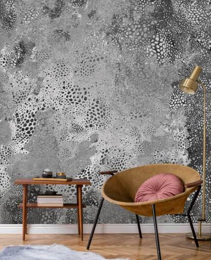 murale astratto grigio personalizzabile chiamato Snake Monochrome Marvel di Giulio Iurissevich per salotti e camere da letto