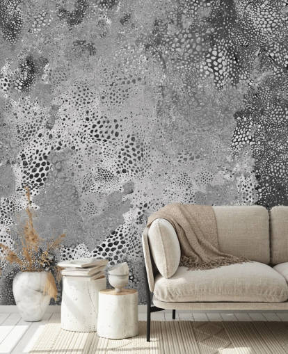 murale astratto grigio personalizzabile chiamato Snake Monochrome Marvel di Giulio Iurissevich per salotti e camere da letto