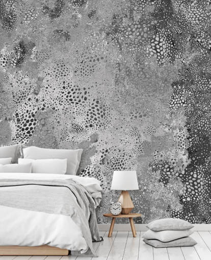 peinture murale abstraite grise personnalisable appelée Snake Monochrome Marvel de Giulio Iurissevich pour les salons et les chambres