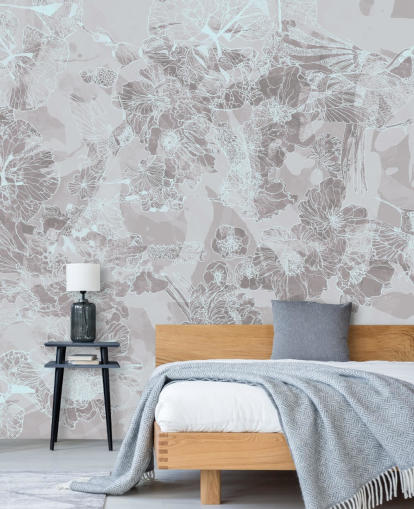 mural abstrato leve e personalizável chamado Tranquil Garden Birds de Giulio Iurissevich