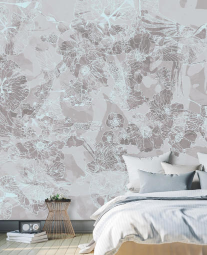 mural abstracto ligero y personalizable llamado Tranquil Garden Birds de Giulio Iurissevich